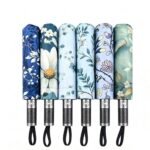 8137 Semi-Automatic 6-Color Digital Water Transfer Printing Umbrella Head with Dense Leaves and Flowers Design Black Coating